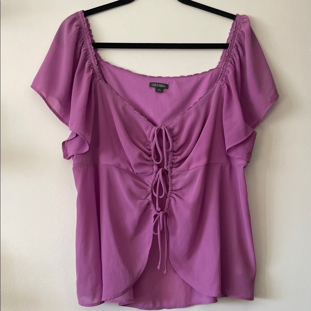 Wild Fable|Lavender Pink Blouse with Ruched Tie Up Open Front|XL|GUC - Picture 1 of 7